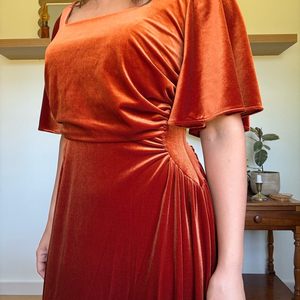 AW Bridal Elegant Velvet Orange Dress